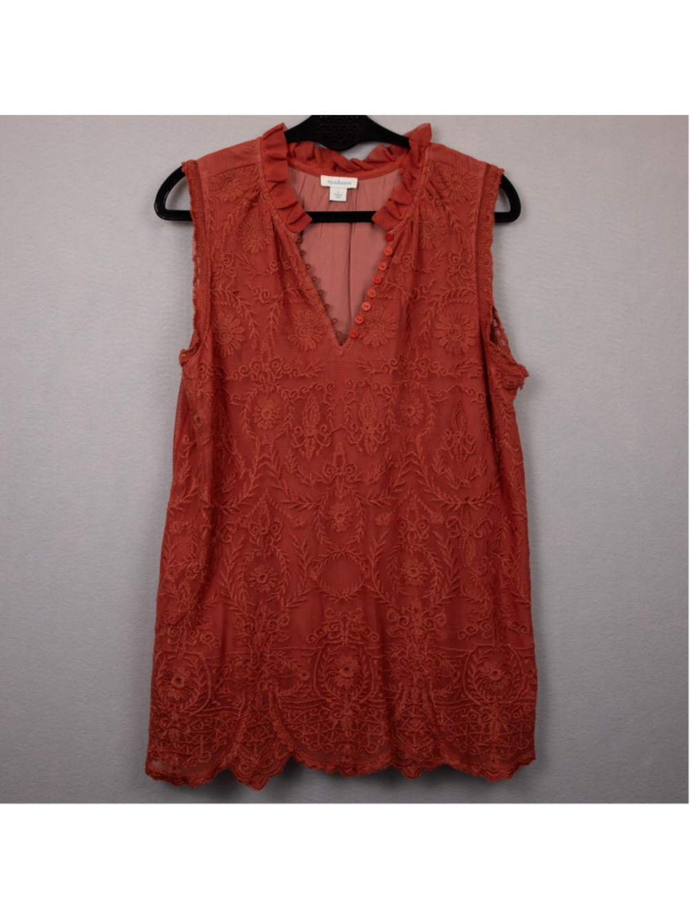 Sundance rust floral lace v-neck sleeveless top-L